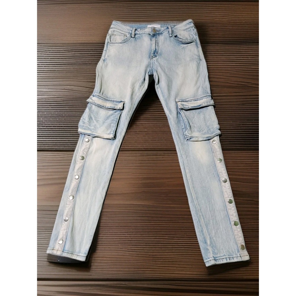 Lifted Anchors‎ Men's Cargo Jeans Light Wash Snap Button Size 30 Streetwear